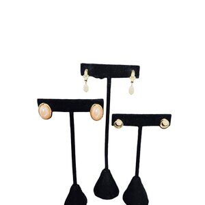 Lot of 3 Gold Tone Pierced Faux Pearl Earrings (5398)